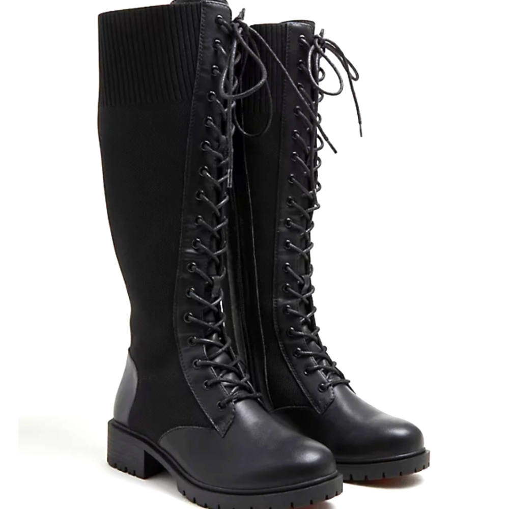 TORRID Combat knee Boot black faux leather (WW) size 11.5 FREE SHIPPING